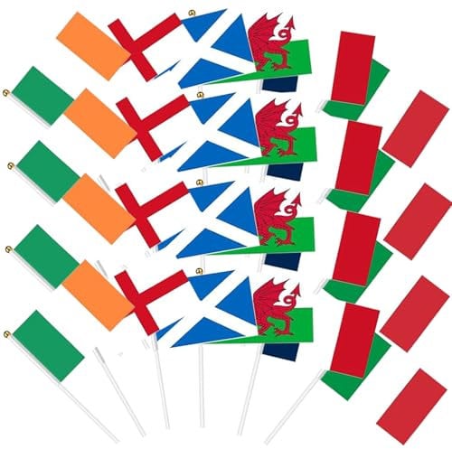 18Pcs Six Countries Flags on Sticks, Hand Held Flags for Rugby Decoration, 14 x 21cm Eurovision Party Decorations of England, Wales, Scotland, France, Ireland for Party Supplies