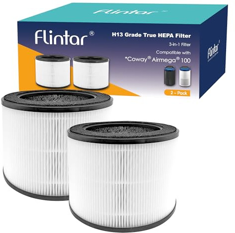 Flintar True HEPA 2-Pack of Replacement Filters, Compatible with Coway Airmega 100 Air Purifier, 3-in-1 Pre-filter, H13 True HEPA and Deodorizing Filter