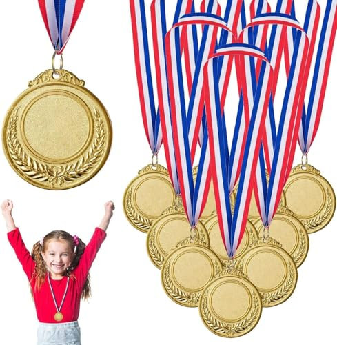 Jiahuade 10 Pièces Médaille d'or avec Rubans de Cou,Médaille de Récompense,Médailles Métal,Médailles du Gagnant pour Activités pour Enfants,Jeux,Sport,Concours