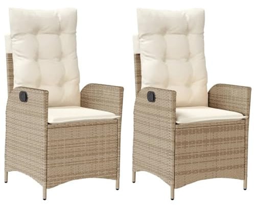 Willood Gartenstühle Gartensessel mit Kissen 2 STK. Verstellbar Beige Poly Rattan