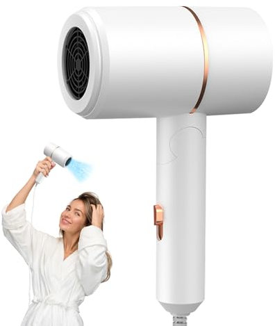 Seche Cheveux Voyage, Ion Sèche Cheveux Pliable avec Bouton Chaud et Froid, Professionnel Ionique Portable Sèche Cheveux 3 Températures/2 Vitesses avec Buses pour Salon à Domicile Voyage (Blanc)