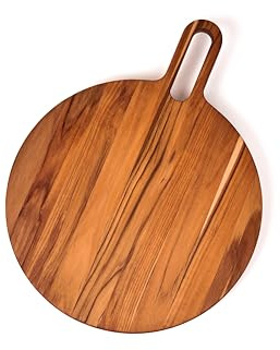 Teakhaus Bistro Servierbrett rund, 51×36 cm, FSC-zertifiziert | Teakholz, natürlicher Ölgehalt, messerfreundlich, für Pizza, Fleisch und Brot, robuste Konstruktion, 1.700 g