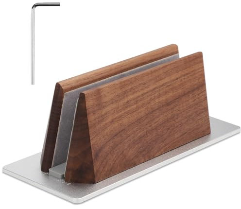 Wooden Vertical Laptop Stand for MacBook, Adjustable Desktop Stand Holder (0.59 to 1.18), Non-Slip Space Saving Notebook Upright Dock Fits All Tablets Home Office Desk Organizer Storage Accessories