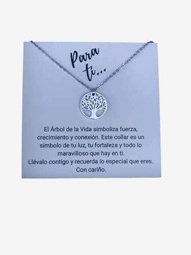 Infinitliving Collar Árbol de la Vida de Acero Inoxidable – Joyería Simbólica con Colgante Redondo de 1,5 cm – Diseño Elegante y Significativo – Cadena Ajustable 41 cm + 5 cm – Regalo día de la Madre