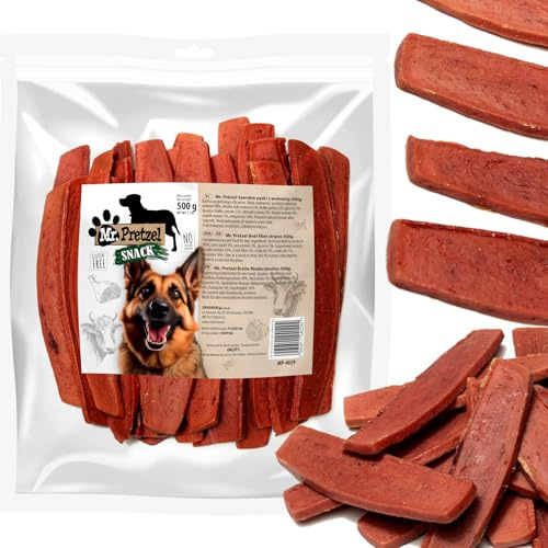 Mr. Pretzel Premium Hundesnack 500g – Breite Rinderstreifen – natürlich, Fettarm und Preoteinreich