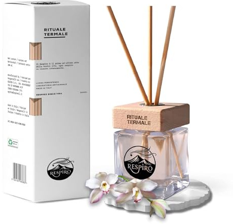 RESPIRO Since 1986 - Thermal-Ritual - Raumdiffusor Stäbchen 200 ml, Kopfnote Pfefferminz-Zitrone, Herz Lotus-Eukalyptusblüten, Boden Sandelholz-Vanille, Ruhe, Meditation