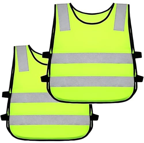 AYVRUOP 【2 Pack】 Gilet Sécurité Enfant 51x42cm - Jaune Fluorescent Réfléchissant - Norme CE - École/Vélo/Nuit