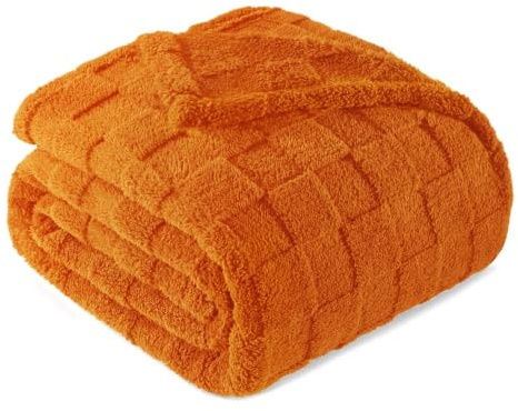 Exclusivo Mezcla Kuscheldecke Flauschig 150x200 cm Fleecedecke Sofadecke | Weich, Leicht, Atmungsaktiv, Karierte Decke, Bett, Sofa, kuschelig, Wohndecke, Bettüberwurf, alle Jahreszeiten, Orange