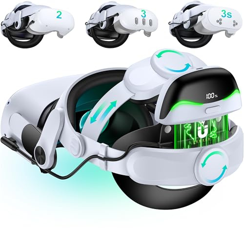 DXKK for Meta Quest 3/3s Head Strap with Battery - Magnetic & Extended 3H & Digital Display, Double Dials, Quick-Switch Reality Mode, Comfort VR Headset Strap for Oculus Quest 2