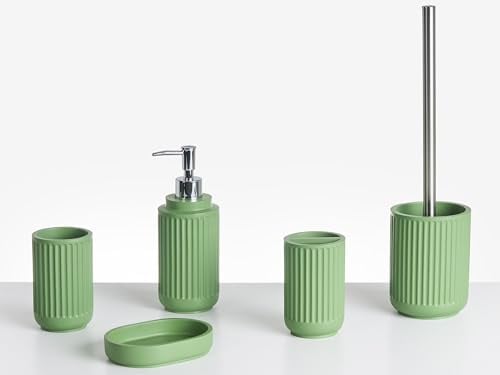 Badaccessoires Set 5-teilig Kunstharz grün Rillenoptik Bad-Zubehör Huarmey