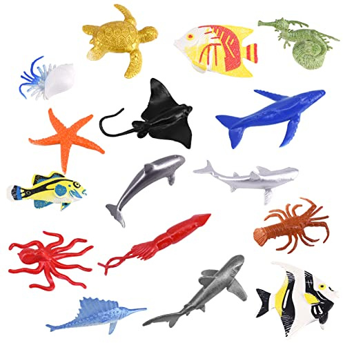 Zngou 16 Pcs Mini Sea Animal Figures, Realistic Plastic Sea Creatures Life Figures Under The Sea Animals Toys Ocean Animals Figures Wild Animal Bath Animal Toys Learning