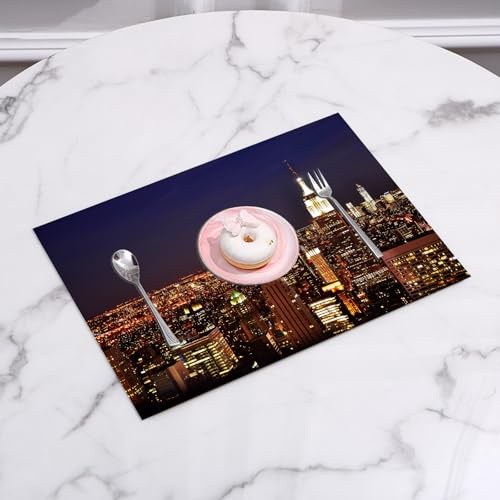 EYLOZS Tischsets Abwaschbar 4er Set,Platzset PVC Hitzebeständig rutschfest,Platzdeckchen für küche Speisetisch Hotel,New York, New York bei Nacht Empire Building im vi,45x30cm