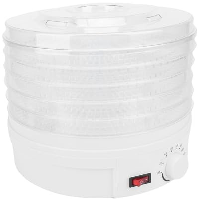 Asixxsix Dörrgerät, 5 Tabletts, 360° Luftstromtechnologie für Gleichmäßiges Trocknen mit Einstellbarem Timer und Temperaturregelung, für Fleisch, Obst, Gemüse, Hundeleckerlis, (EU-Stecker 220 V)