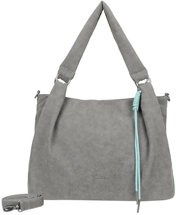 Fritzi Sue03 Suede Jacky Soft Shopper Kunstleder Damen Handtasche Festival City vegan Suede-Optik Kordelanhänger Reißverschluss 28,5 x 40 x 12 cm – Anthrazit, Grün, Braun,Graublau