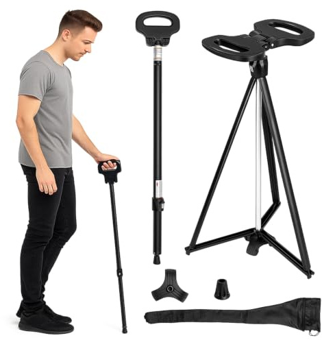 Walking Stick with Seat, Foldable Shooting Stick for Adults Elderly 150 kg Max Load, Portable Cane Stool for Seniors, Easy Carry Chair for Hiking Traveling Camping Queuing Fishing