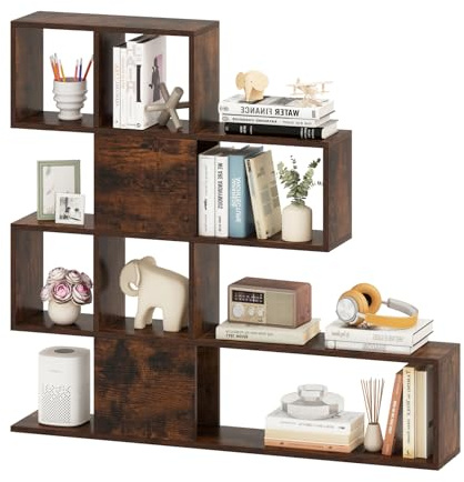 HOMASIS Librería de Escalera Independiente con 4 Niveles, Estantería Separadora de Habitación de Madera y Superficie Impermeable, Organizador de Exhibición para Salón, 120x19,5x109cm (Natural)