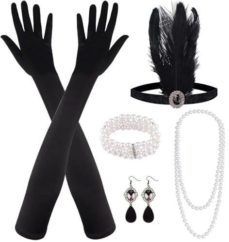 MIAHART 8-teiliges Accessoires-Set im Stil der 1920er Jahre: Flapper-Look, Great Gatsby, Mode-Set im Stil der Goldenen Zwanziger mit Haarband