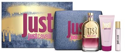 Just Cavalli Geschenkbox für Damen, Eau de Toilette 90 ml, Körpercreme 100 ml, Reisespray 15 ml, mit Tasche
