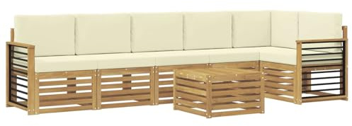 vidaXL Ecksofa Set mit Kissen 7 pcs Weiß und Creme Massivholz Akazie, Garten Lounge, Moderne Outdoor-Sofa Sets, modulare Sofas, Essbereich, Holz Sitzgruppe, Terrasse Ideen