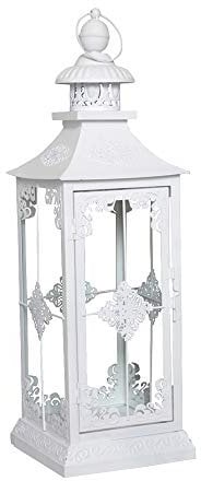 Grafelstein Laterne Chalet - 56cm - Große Deko Laterne für innen & außen - Laterne aus Metall mit verzierten Echtglasfenstern - matt-weiß