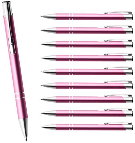 WPRO 10 Stück Metall Kugelschreiber Cosima pink – Blauschreibend mit austauschbarer Großraummine, Aluminiumgehäuse mit Clip, 1,0 mm Strichstärke – für Büro, Schule, Alltag, Geschenk, Werbung