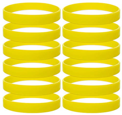 GOGO 12 pièces Bracelets en Silicone Ensemble pour Adulte, Bracelets en Caoutchouc Bande Bracelets Assorties Bijoux Cadeaux Bracelets Sport - Jaune