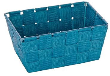WENKO Aufbewahrungskorb Adria Mini Petrol - Badkorb, rechteckig, Kunststoff-Geflecht, Polypropylen, 19 x 9 x 14 cm, Petrol Mini Long