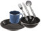 Enamel Camping Eating Set - Includes Knife, Fork, Spoon Set, Plate, Mug & Bowl (Navy)