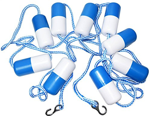 ATIE 20' Swimming Pool Safety Divider Rope and Float Line with 2 Pre-Assembled Stainless Hooks and 9 Bi-Tone Floating Buoys for Effective Visibility (20 FT)