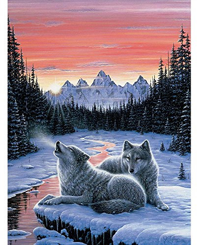Bits and Pieces - 1000 Piece Glow in the Dark Puzzle - Winter's Dawn, Snowy Winter, Wolf - by Artist Jeff Tift - 1000 pc Jigsaw