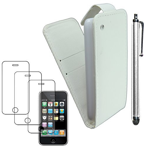 ebestStar - kompatibel mit iPhone 3 Hülle iPhone 3GS Etui mit Klappe, PU Kunstleder Handyhülle Schutzhülle Case Cover + Stift +3 Schutzfolies, Weiss [iPhone: 115.5 x 62.1 x 12.3mm, 3.5'']