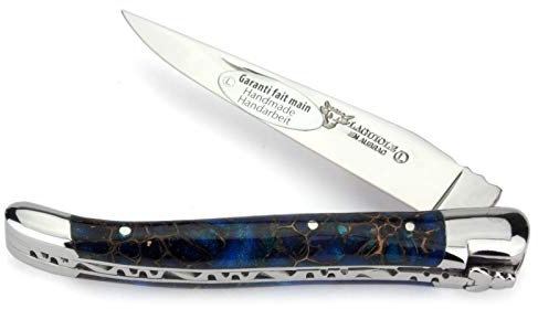 Laguiole Taschenmesser von Laguiole en Aubrac - 10 cm Modell - Griff Mini-Tannenzapfen in Acryl blau - Backen und Klinge glänzend