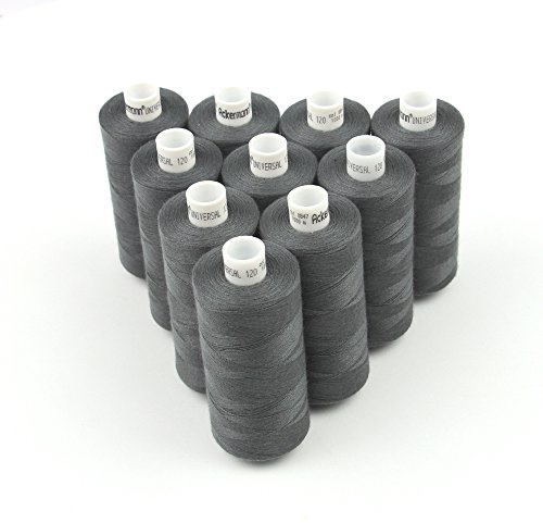 Ackermann 10x 1.000m UNIVERSAL NÄHGARN, Stärke 120, Qualitätsgarn, Nähmaschinengarn, Overlock Garn, Garn für Overlock-Nähmaschinen (0847 Schwarzgrau)