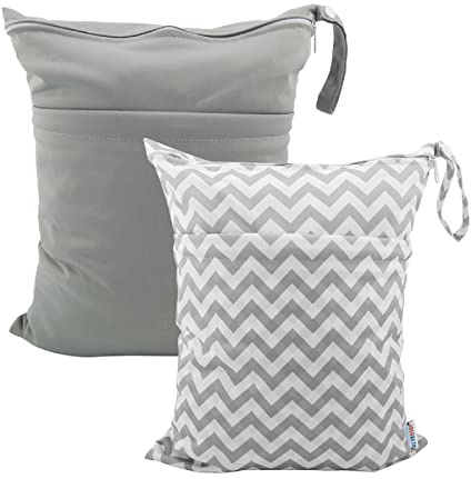 ALVABABY 2 Bolsas de Tela para pañales húmedos y Secos, Impermeables, Reutilizables, con Dos Bolsillos con Cremallera, para Viajes, Playa, Piscina, guardería, artículos de bebé, Yoga, Gimnasio, para