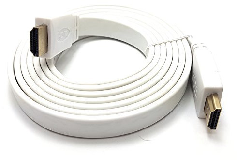 MainCore White 1.8m Long Flat HDMI to HDMI Cable/Lead Ultra HD (4K) 3D-compatible + Ethernet/network/Gold-Plated (Available in 1m, 1.5m, 1.8m, 2m, 3m, 5m, 10m) (1.8m)
