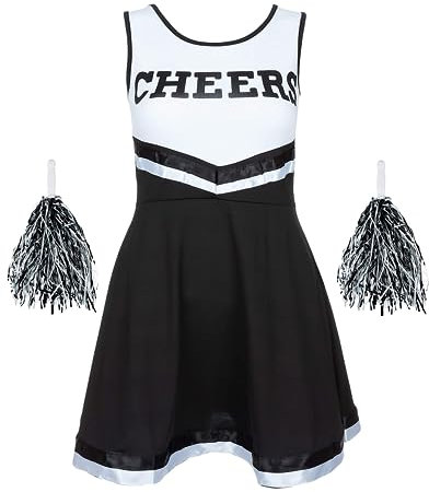REDSTAR FANCY DRESS Cheerleaderkostüm Damen mit Pompoms – High School Outfit für Erwachsene – Perfektes Damen Kostüm für Karneval, Mottoparty oder Halloween – Verkleidung Cheerleader Style