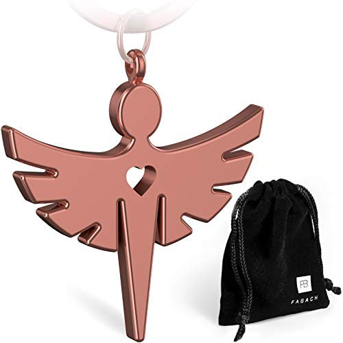 FABACH 2 Schutzengel Fabiel Schlüsselanhänger mit Herz - Edler Engel Anhänger aus Metall in glänzendem Rosegold - Glücksbringer Geschenk für Auto, Führerschein - Fahr vorsichtig
