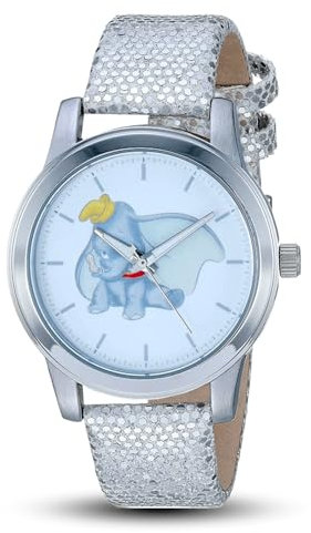 Disney Women's Dumbo Analog-Quartz Watch with Leather-Synthetic Strap, Grey, 10.9 (Model: WDS000644