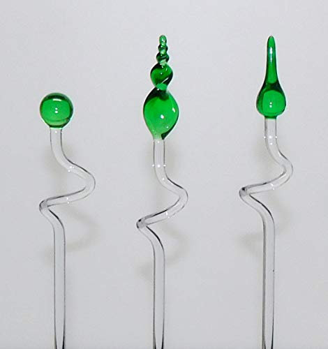 3x Orchideenstab Glas mit Kugel Spitze Spirale in grün höhenverstellbar 40-60cm Qualität