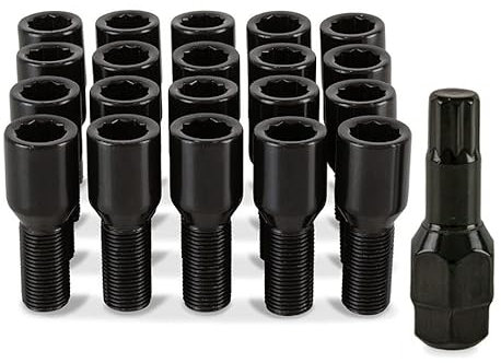 20 Black Slim Fit Tuner Wheel Bolts for Aftermarket BMW 1 Series M Alloys Part No. 20BM425TKB+SKEY112