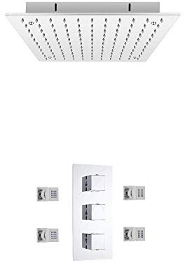 MILANO Thermostatic Mixer Valve 400mm Recessed Shower Head Body Jets Chrome