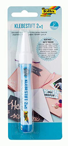 folia 12031 - Klebestift 2 in 1 mit 10 g Kleber, Stiftspitze ca. 2 - 5 mm, haftet auf Papier, Metall, Kunststoff und Glas