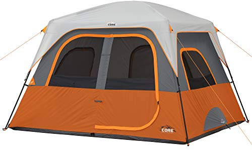 CORE 6 Personen gerades Wand-Kabinenzelt | Tragbares Campingzelt mit Tragetasche für Outdoor Auto Camping | Inklusive Zeltausrüstung Loft Organizer für Camping Zubehör