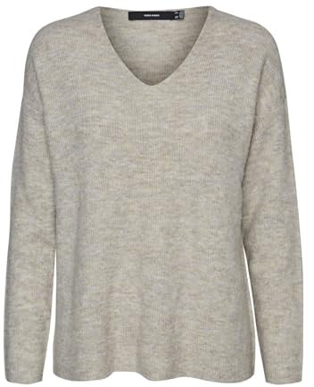 Jersey de Punto V Cuello Manga Larga suéter Tejido VMCREWLEFILE, Color:Beige, Talla:S