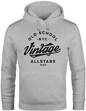 Neverless® Hoodie Herren College Style Schriftzug Oldschool Vintage Allstars Kapuzen-Pullover Männer Fashion Streetstyle grau 3XL
