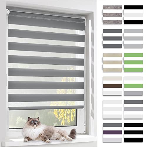 BelleMax Doppelrollo Klemmfix ohne Bohren & mit Bohren, 50x130cm(BxH), Dunkelgrau, Duo Rollo, Sonnenschutz lichtdurchlässig Blickdicht, Klemmrollo Fensterrollo, Rollos für Fenster und Tür