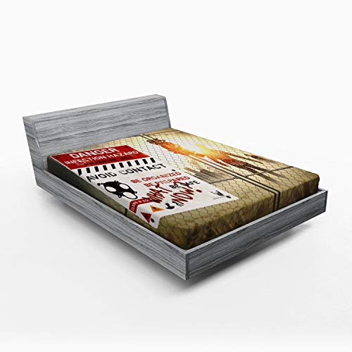 ABAKUHAUS Zombie Spannbetttuch, Dead Man Walking, Soft Dekorativer Stoff Bettwäsche Rund-um Elastischer Gummizug, 140 x 200 cm, Taupe Rot