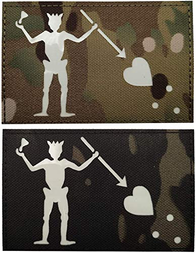 Glow Dark Edward Teach Blackbeard Piratenflaggen-Patch – taktische Militär-Abzeichen dekorative Applikationen – Klettverschluss auf der Rückseite (b)