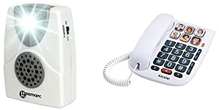 Geemarc CL11 Amplificateur de Sonnerie de téléphone Blanc & Alcatel TMAX 10 - Téléphone Filaire Larges Touches pour Les séniors, 6 Photos mémoires, Mains Libres, Clavier Larges Touches - Blanc