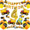 KABAHTOY 4th Birthday Decorations for Boy, Construction Party Supplies, Digger Banner, Dump Truck and Digger Balloons, Cake Toppers, Orange Black Yellow Latex Balloons, Excavator Truck Bulldozer Crane